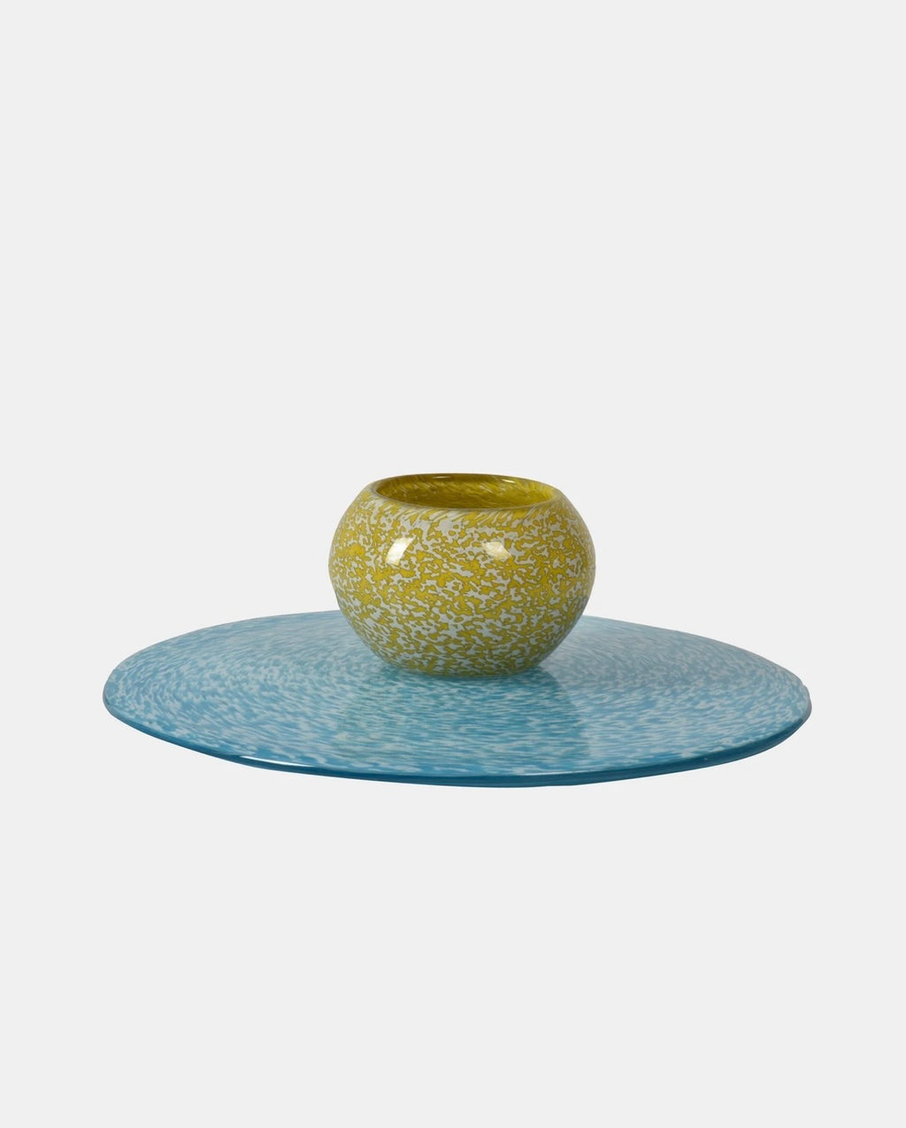 Multi Use 2-in-1 Glass Cake Plate & Bowl - Turquoise & Yellow