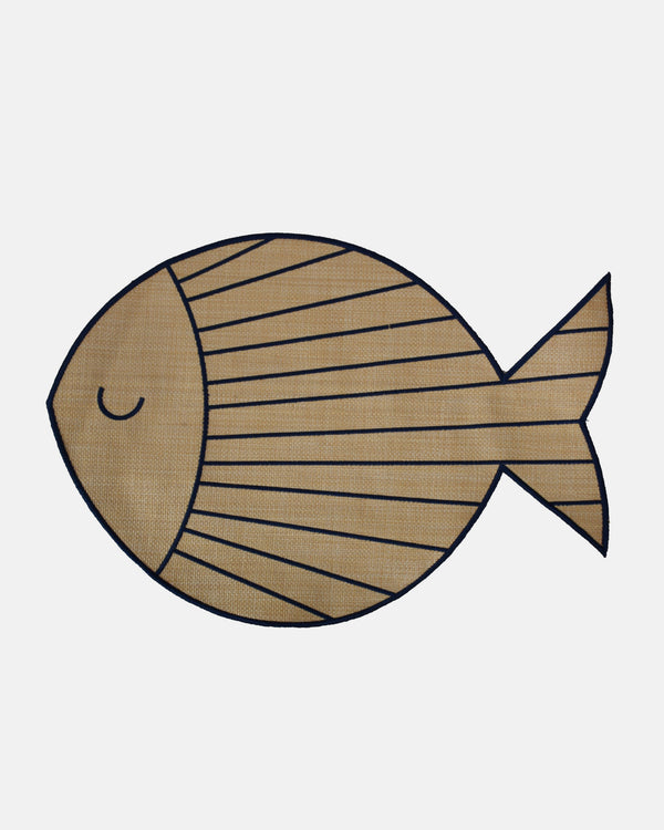 Fish Placemat, Raffia with Dark Blue