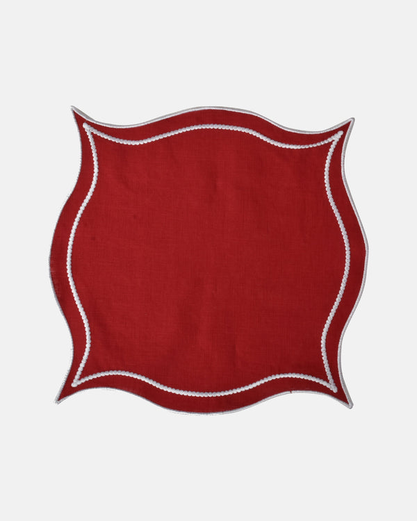 Leme Placemat and Napkin, Red with White