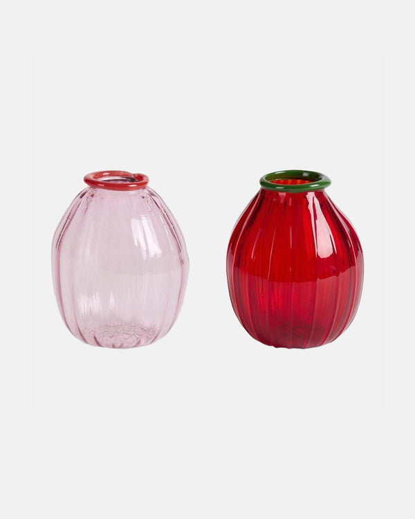 Set of 2 Rosebud Vases - Pink, Red