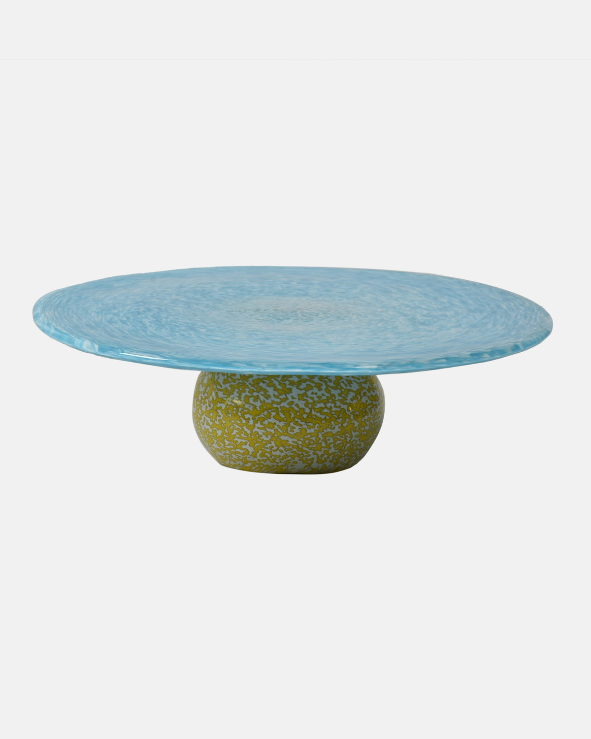 Multi Use 2-in-1 Glass Cake Plate & Bowl - Turquoise & Yellow