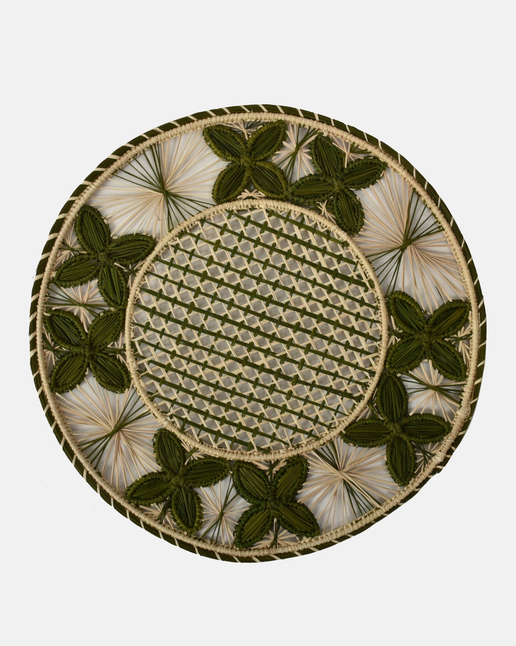 Louloudi Woven Placemat, Green and Natural