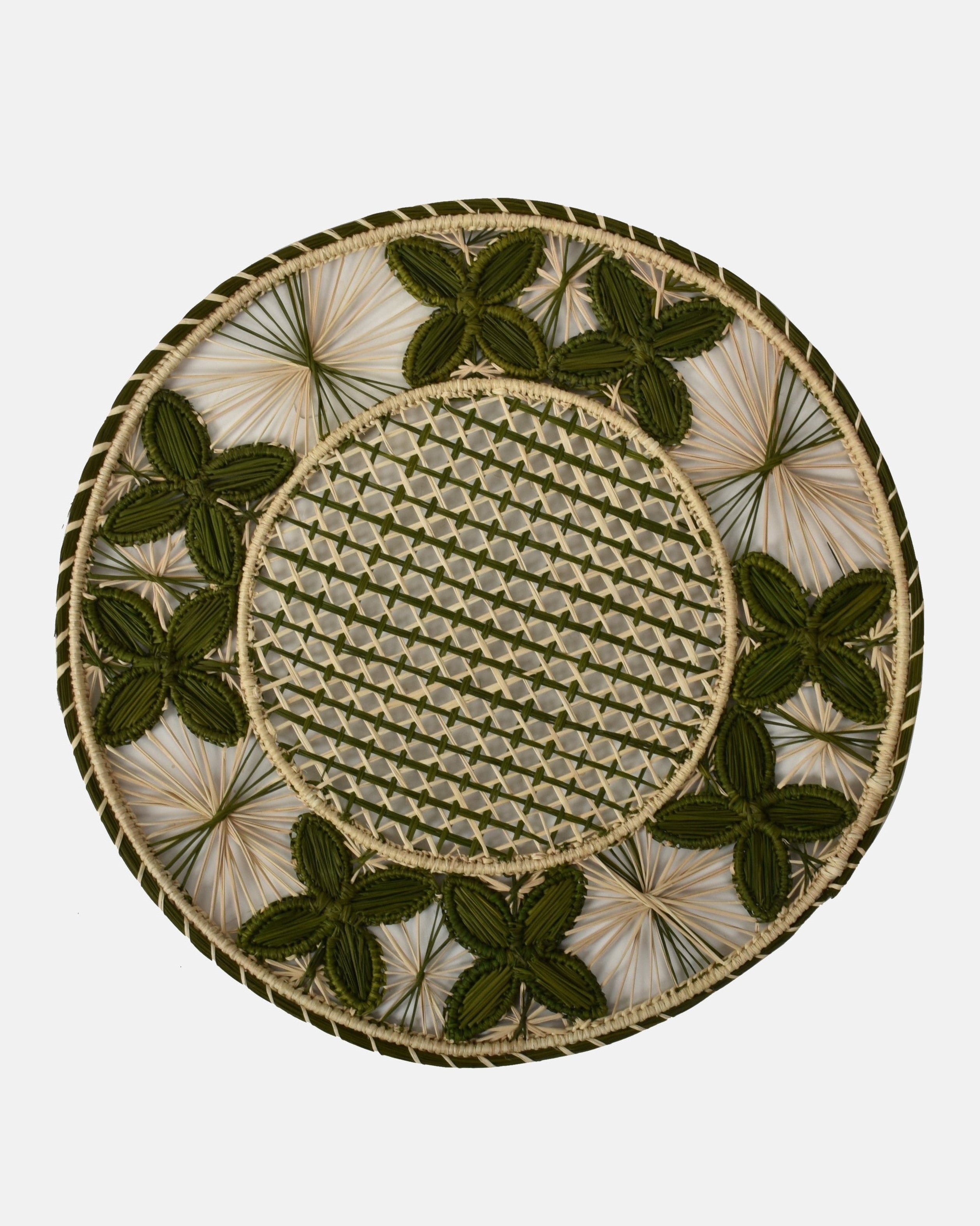 Louloudi Woven Placemat, Green and Natural