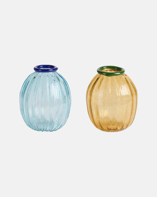 Set of 2 Rosebud Vases - Blue, Mustard