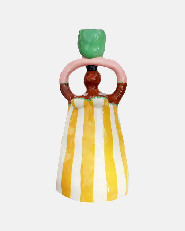 Nina Yellow Stripes Candleholder