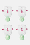 Dotty Orchid Pink & Green Glass Tumblers (Set of 4)