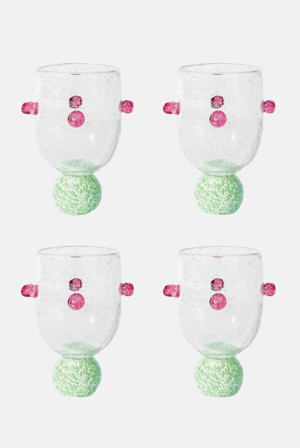 Dotty Orchid Pink & Green Glass Tumblers (Set of 4)