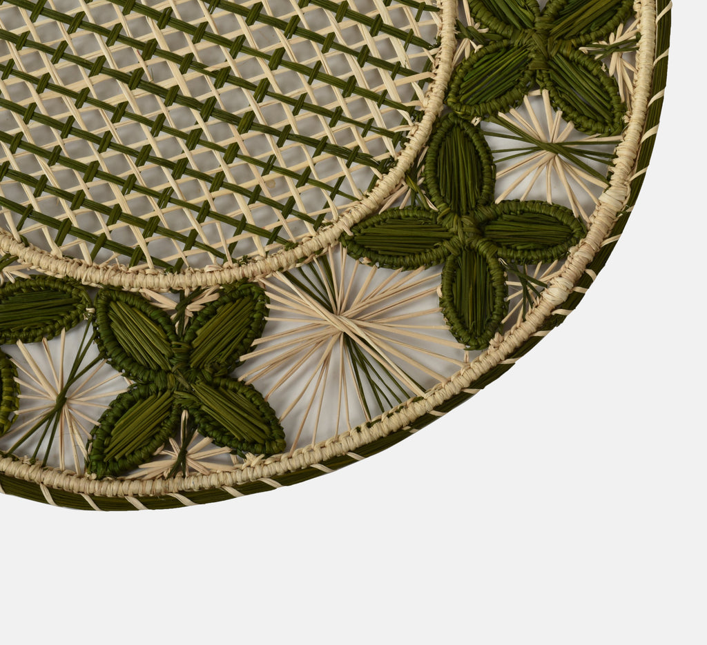 Louloudi Woven Placemat, Green and Natural