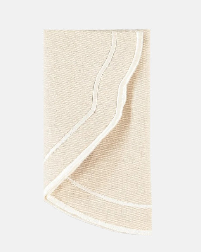Lune Placemat and Napkin, Beige with White