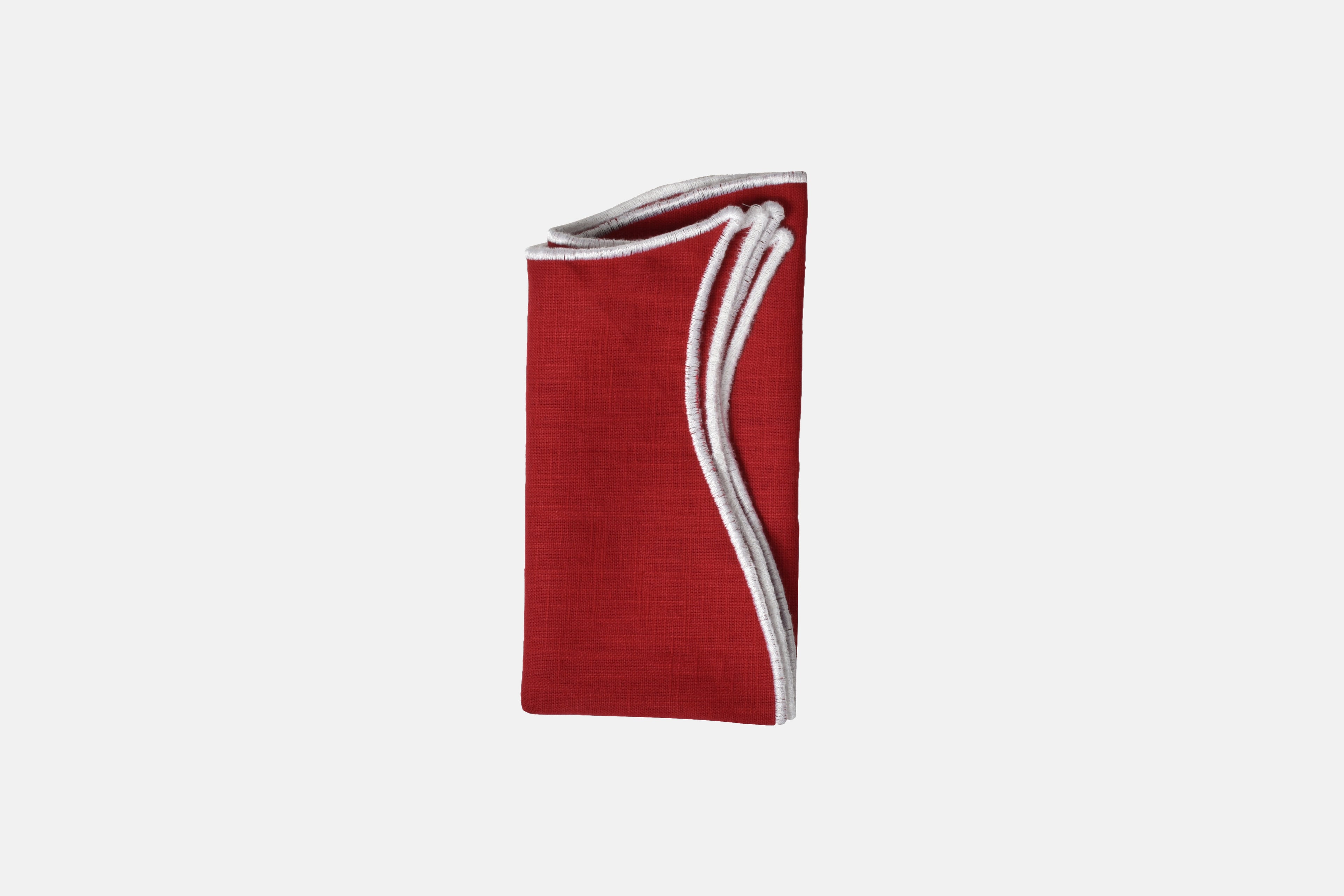 Leme Placemat and Napkin, Red with White