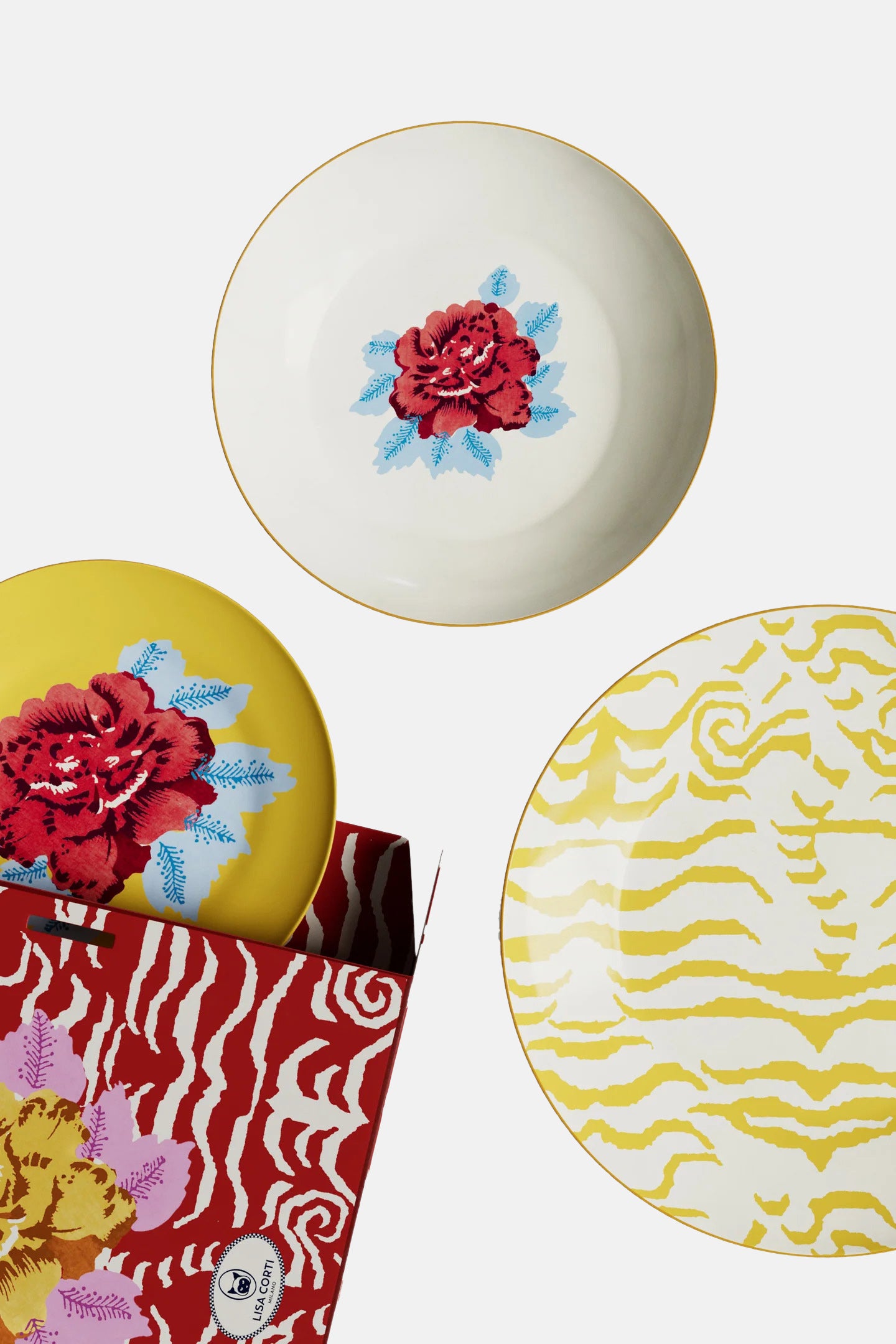 Porcelain Plate Set of 3 - Indian Tiger Gold