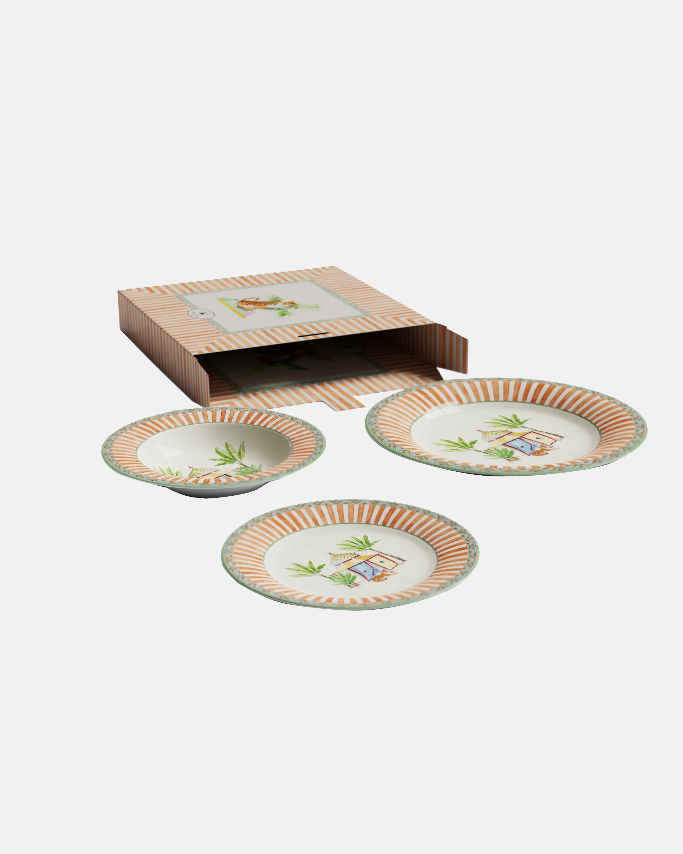Porcelain Plate Set of 3 - Sariska Orange