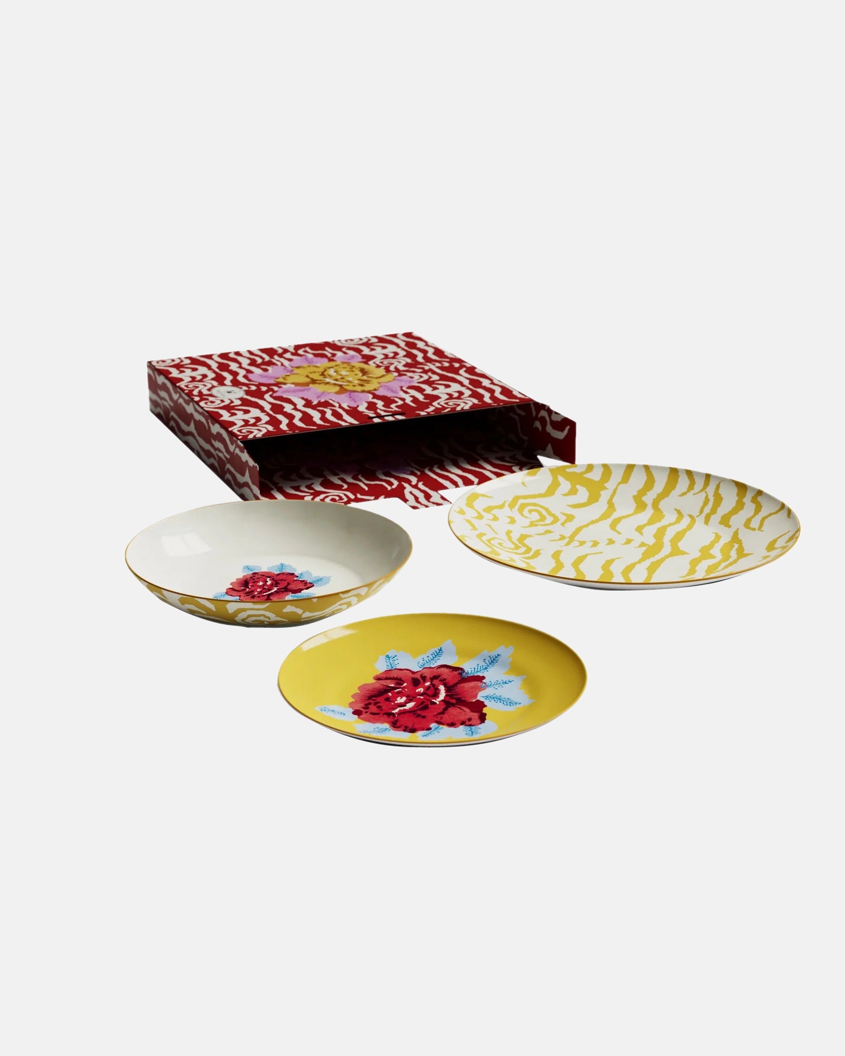 Porcelain Plate Set of 3 - Indian Tiger Gold
