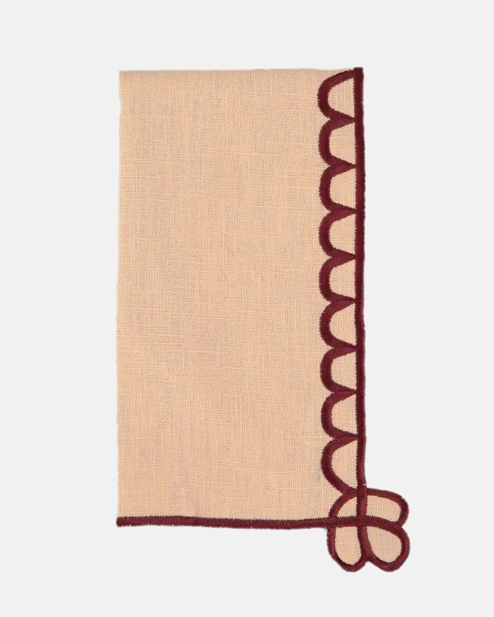Belle Nuit Placemat and Napkin, Salmon with Burgundy