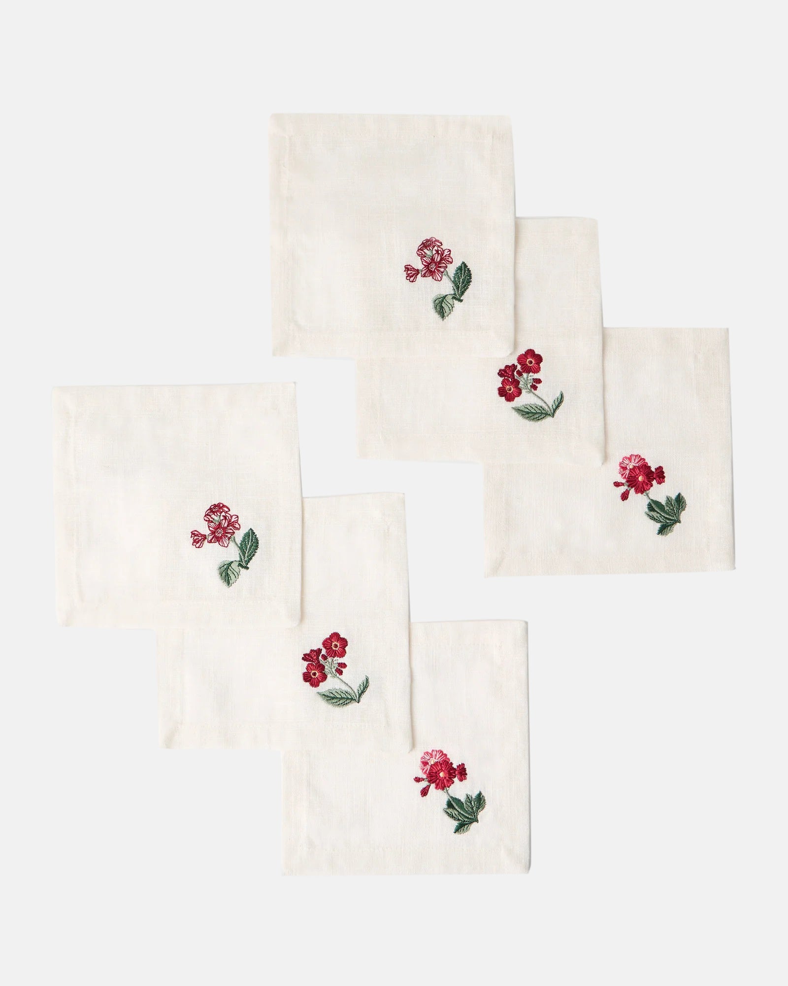 Floral Medley Embroidered Linen Napkins (Set of 6)