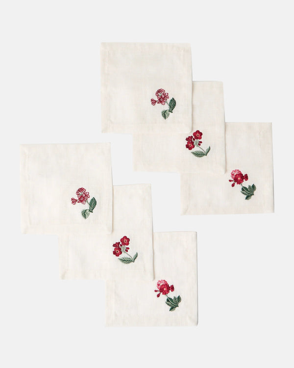 Floral Medley Embroidered Linen Napkins (Set of 6)