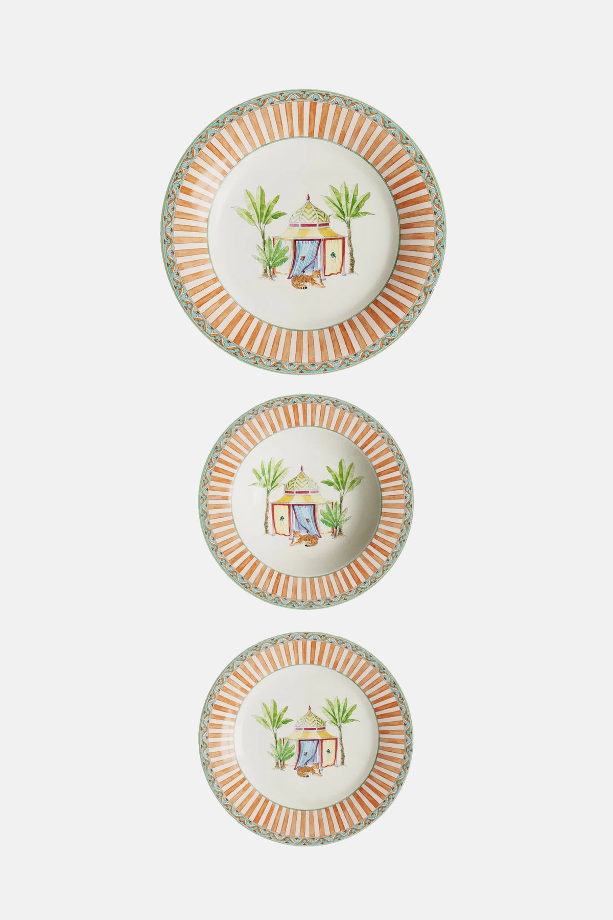 Porcelain Plate Set of 3 - Sariska Orange