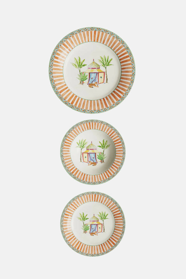 Porcelain Plate Set of 3 - Sariska Orange