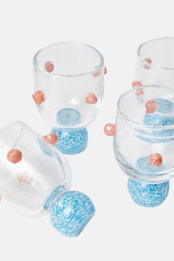 Dotty Blue & Pink Glass Tumblers (Set of 4)