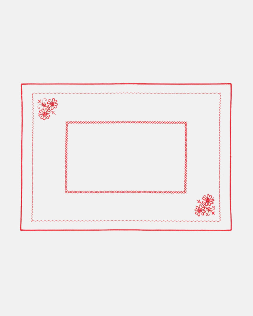 Berço Placemat and Napkin, White with Red