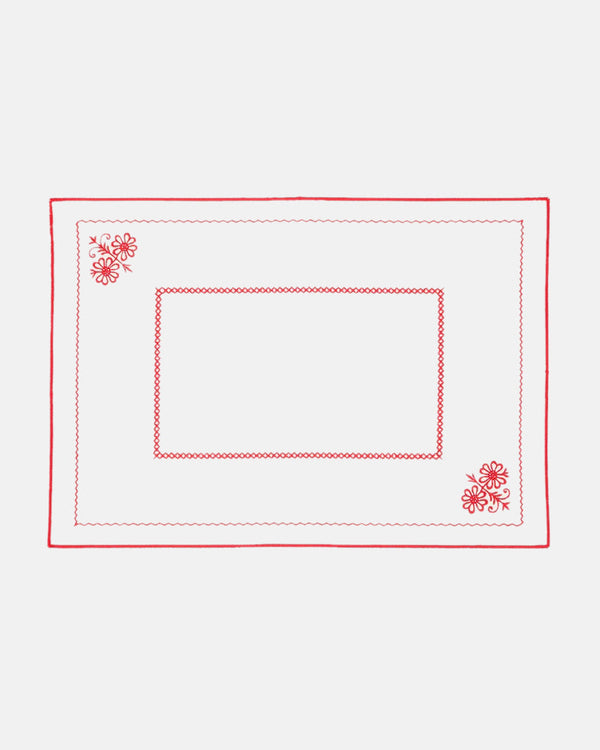Berço Placemat and Napkin, White with Red