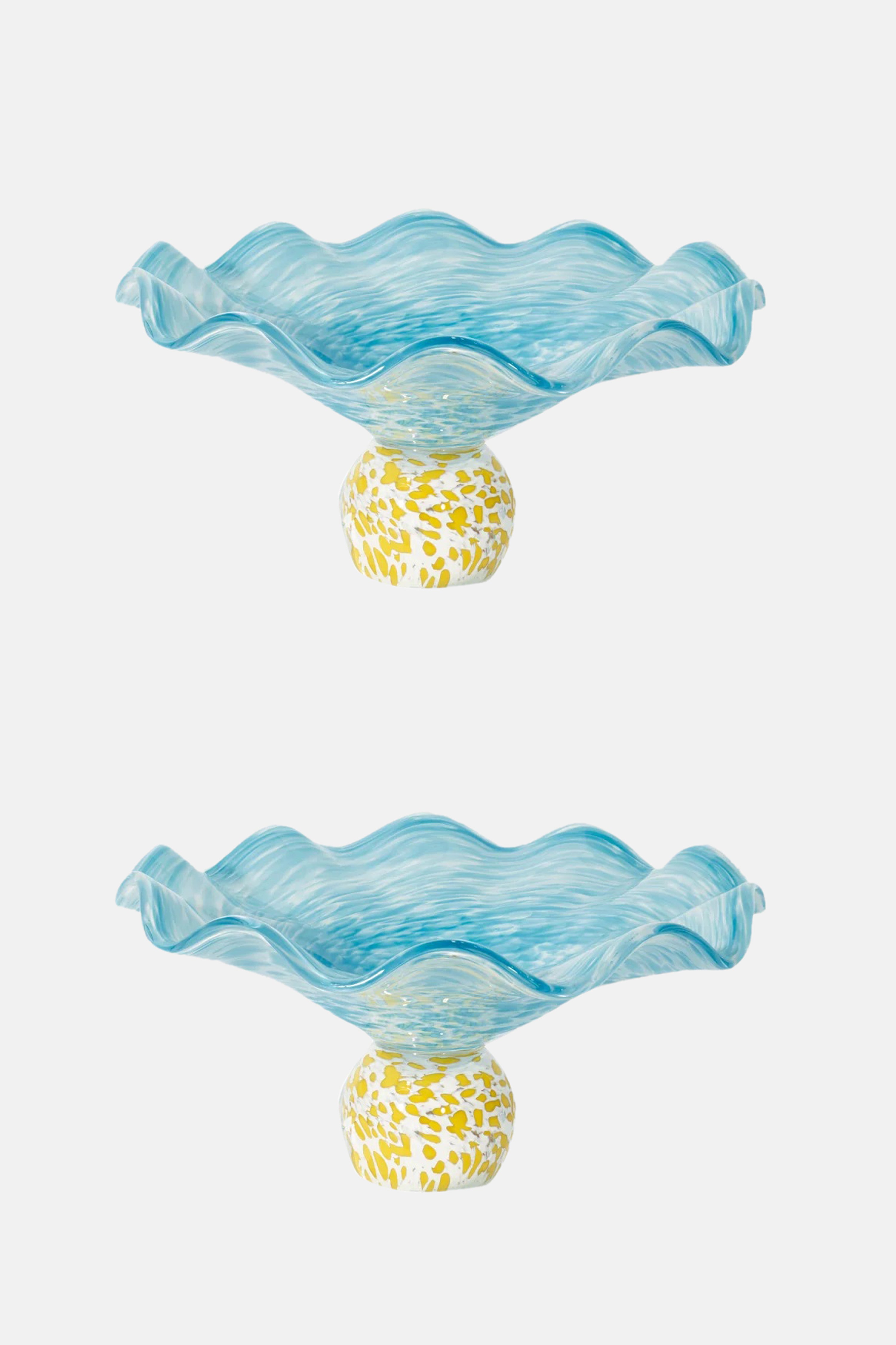 Set of 2 Lola Blue & Yellow Glass Soucoupe