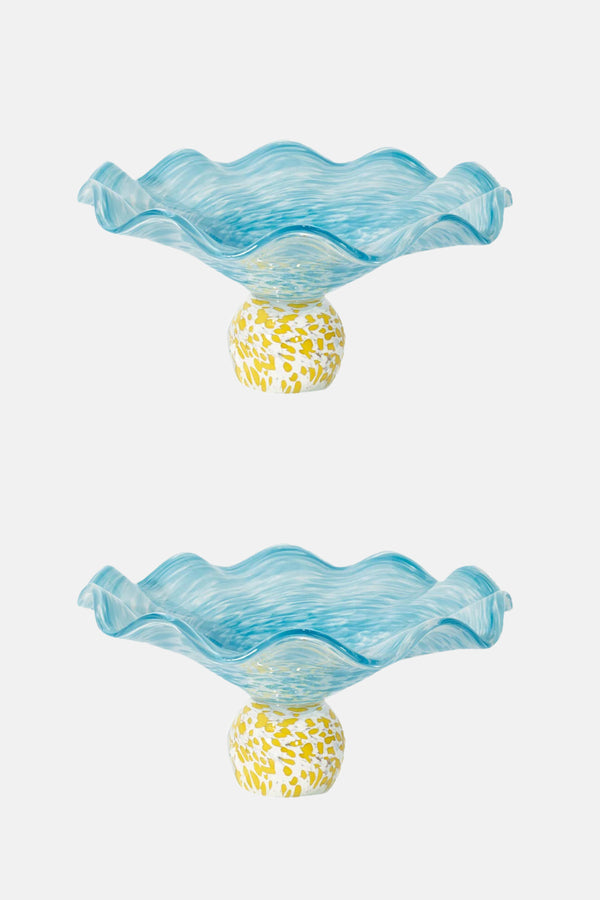 Set of 2 Lola Blue & Yellow Glass Soucoupe