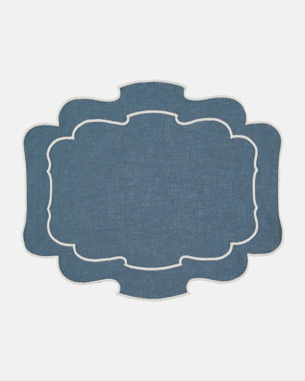 Belmonte Placemat and Napkin, Blue with White