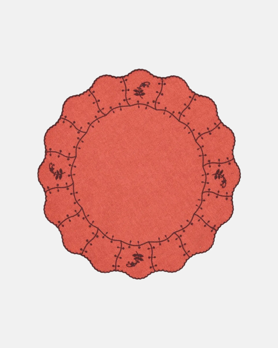 Jasmim Placemat and Napkin, Terracotta with Brown