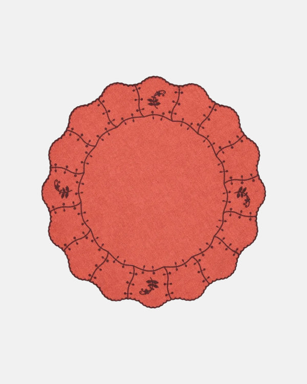 Jasmim Placemat and Napkin, Terracotta with Brown