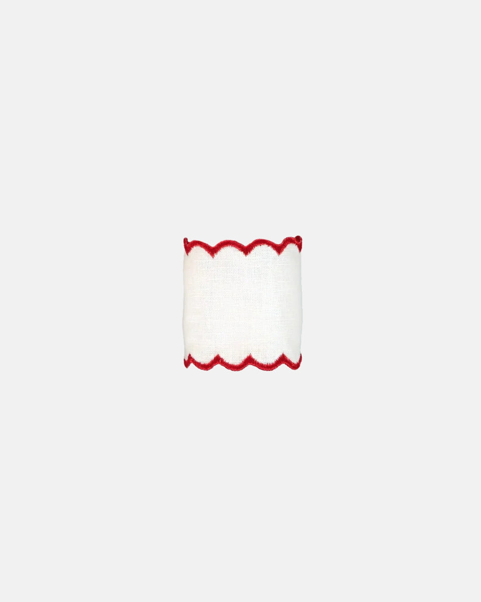 Napkin Ring, White with Red