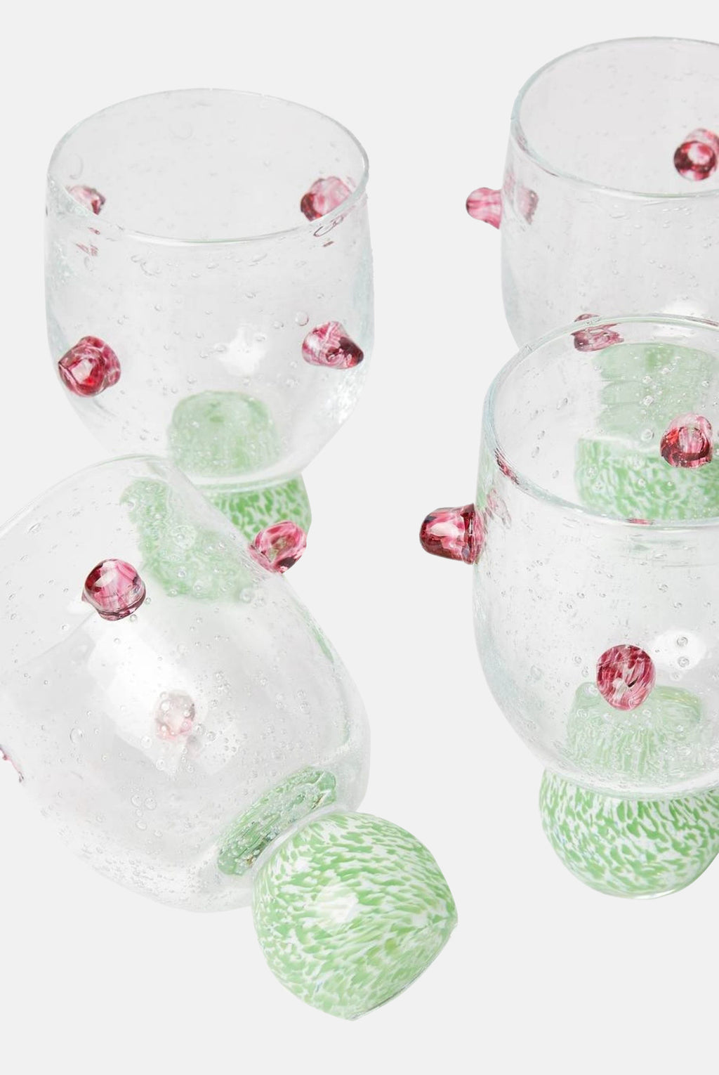 Dotty Orchid Pink & Green Glass Tumblers (Set of 4)
