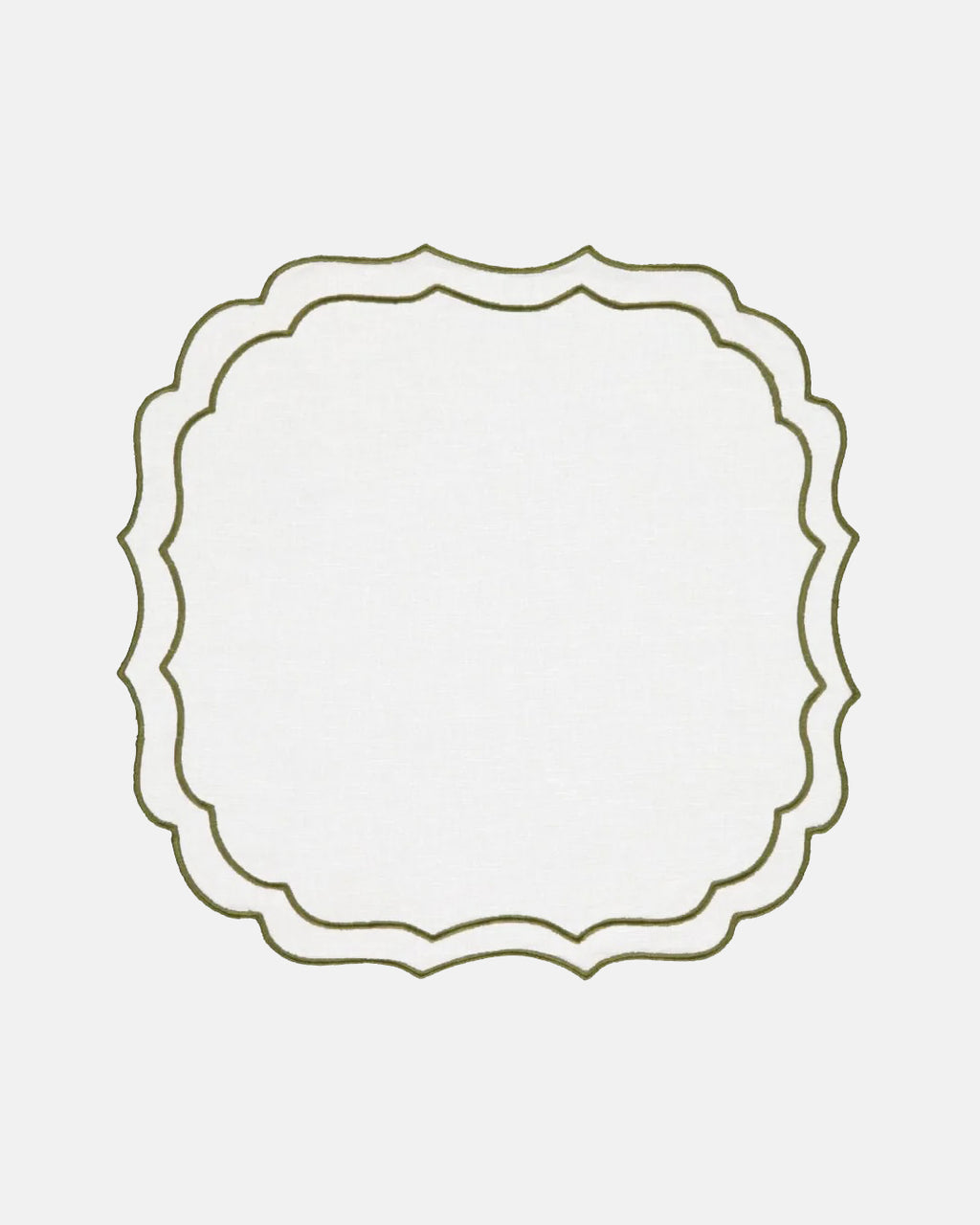 Greta Placemat, Napkin and Coaster, White with Green