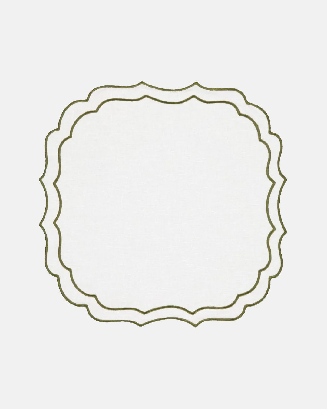 Greta Placemat, Napkin and Coaster, White with Green