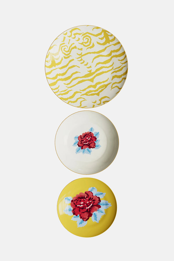 Porcelain Plate Set of 3 - Indian Tiger Gold