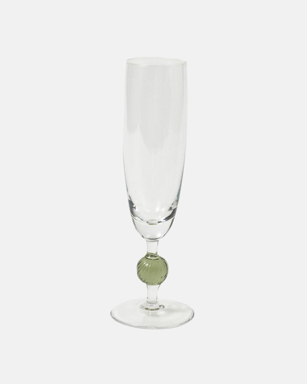 Demetra Flute Glass, Green - Set of 6